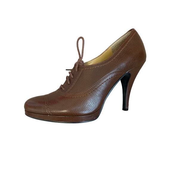 Nine West Leather brown Booties Heels Shoes Lace up Victorian Style Bro SZ 7M - Picture 1 of 8